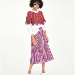 Zara TRF Pleated Pink Candy Striped Midi Skirt Medium